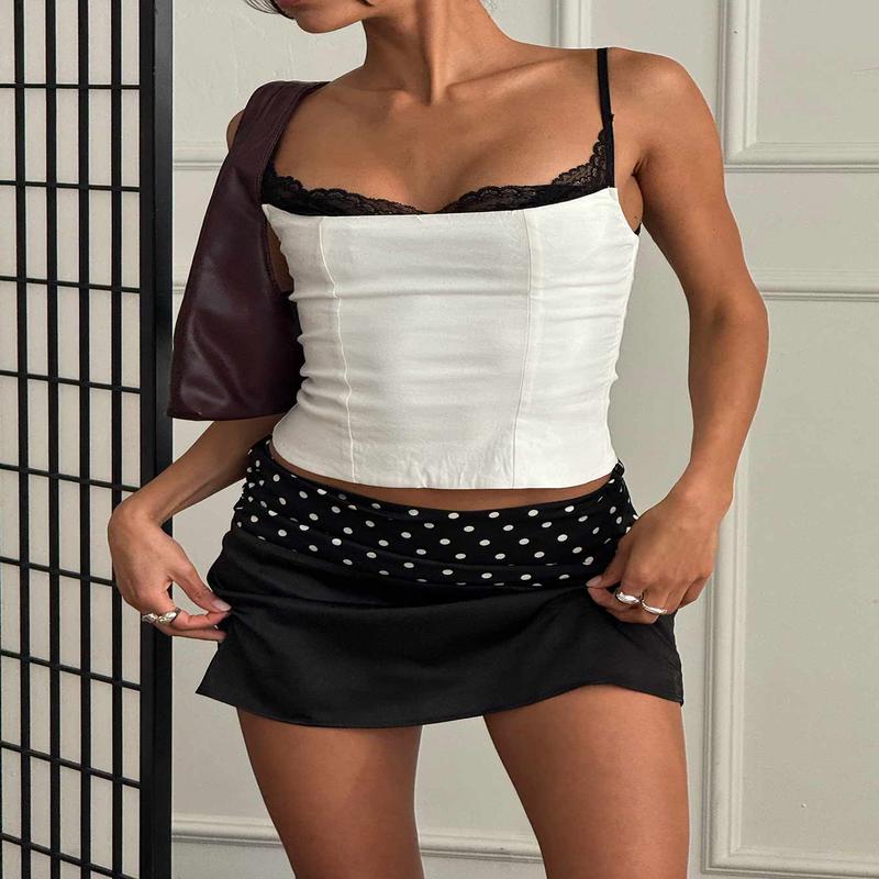 Savour it Contrast Mini Skirt Black / Polka Dot