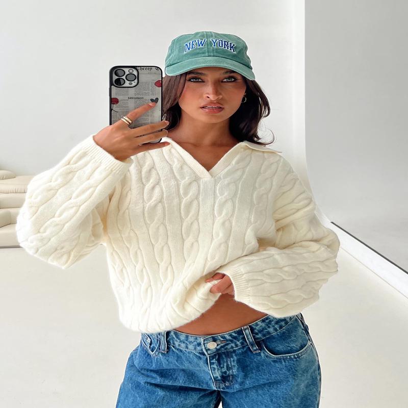 Brodey Collared Cable Knit Sweater Cream