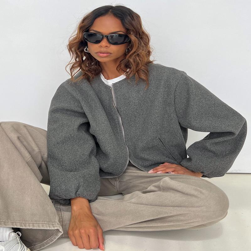 Karletta Cropped Bomber Jacket Grey