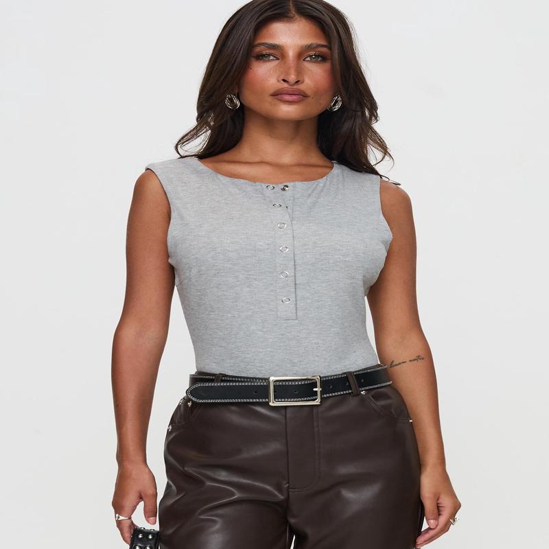 Good Impression Button Up Bodysuit Grey