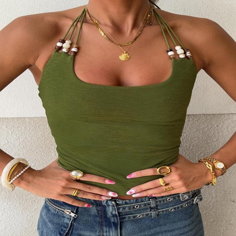 Roller Coaster Bead Detail Top Green