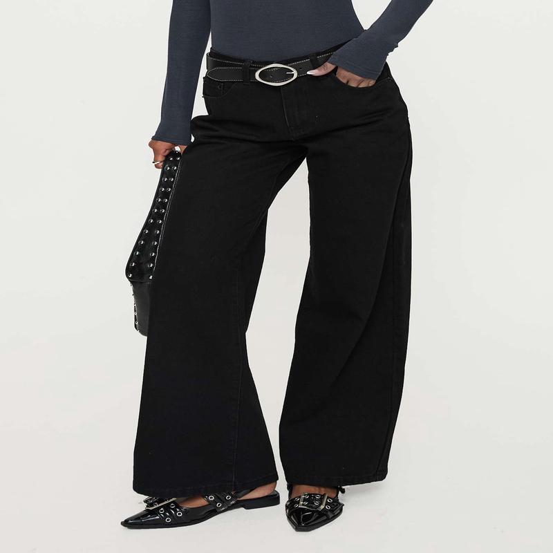 Colemane Mid Rise Wide Leg Jeans Black