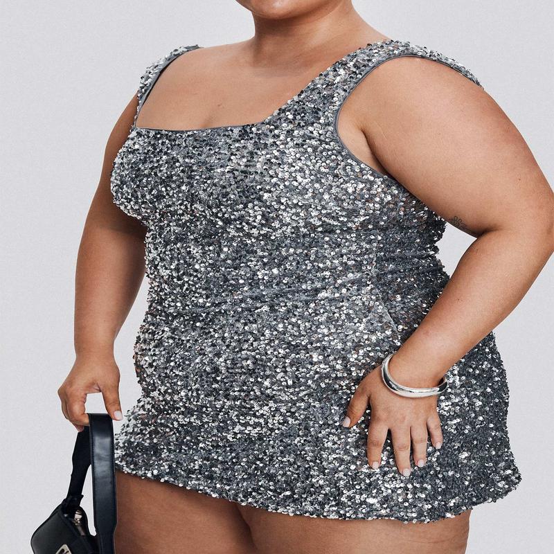 Miss Me Sequin Mini Dress Silver Curve