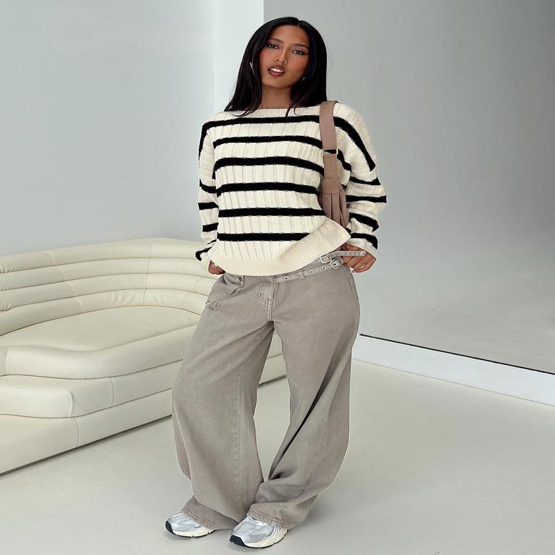 Elenita Wide Neck Knit Sweater Black / White