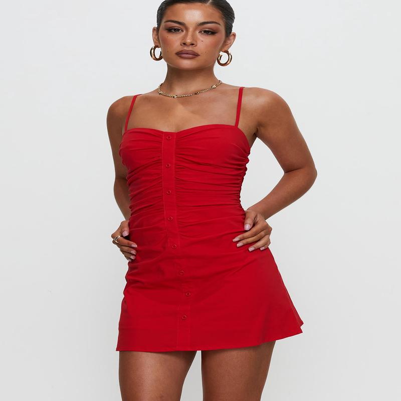 Besotted Ruched Mini Dress Red