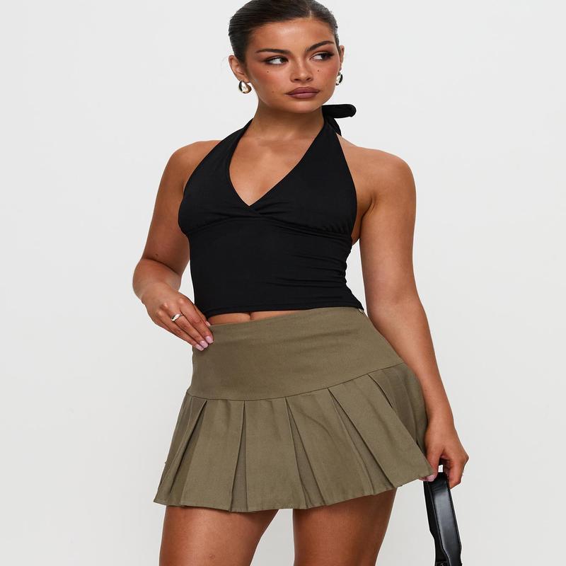 Feodora Pleat Mini Skirt Khaki