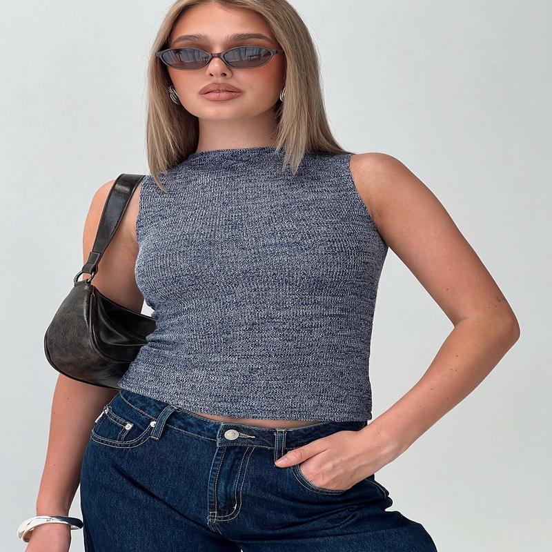 Get It Together High Neck Top Blue Marle