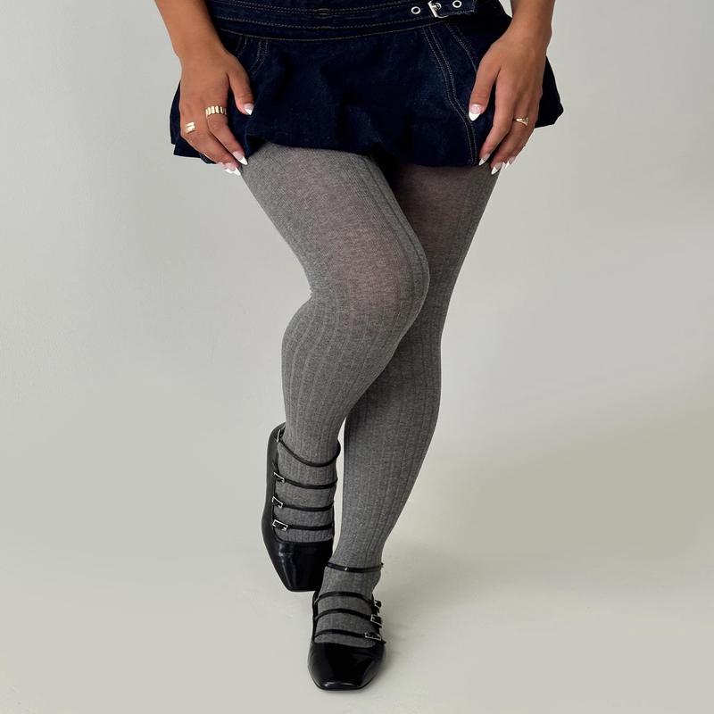 Flashback Ribbed Stockings Grey