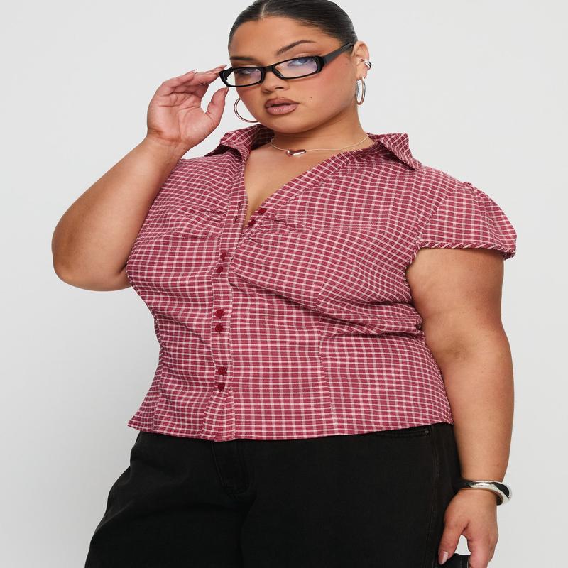 Arianwyn Short Sleeve Shirt Red Check Curve