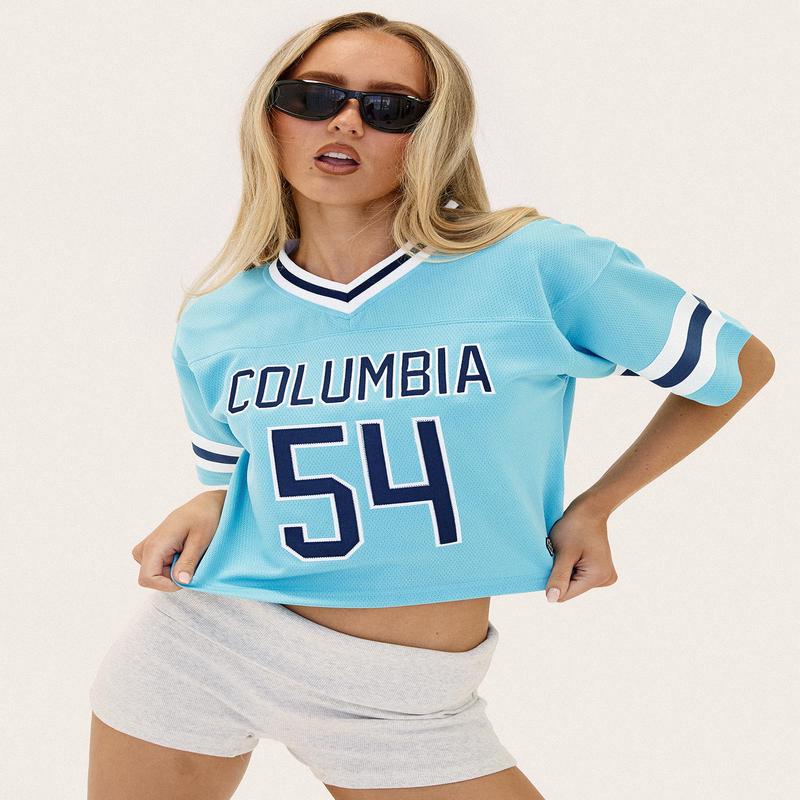Columbia Cropped Football Jersey Tee Blue
