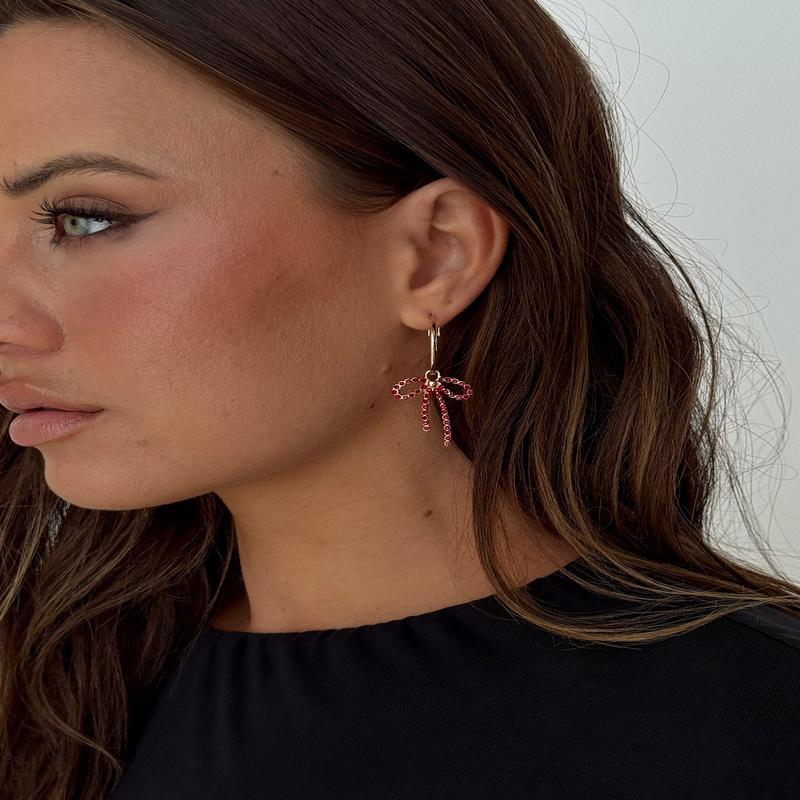 Goodnight And Go Bow Hoop Earrings Gold / Red