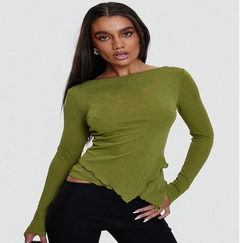 I Know You Backless Long Sleeve Top Green
