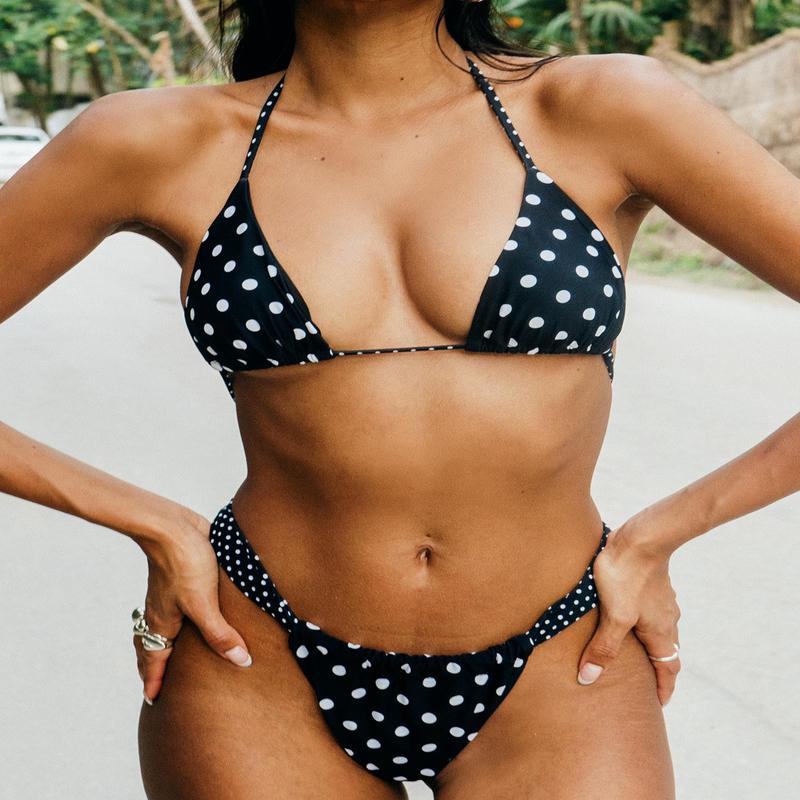 Jenner High Side Bikini Bottom Black / Polka Dot
