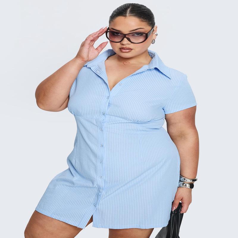 Motley Mini Dress Blue Stripe Curve