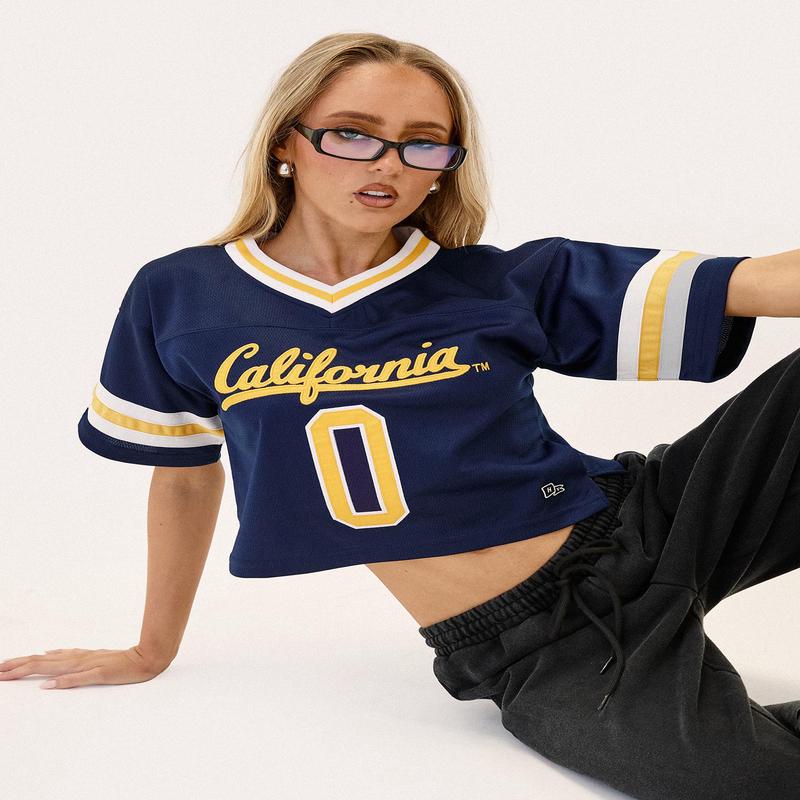 UC Berkeley Cropped Football Jersey Tee Blue