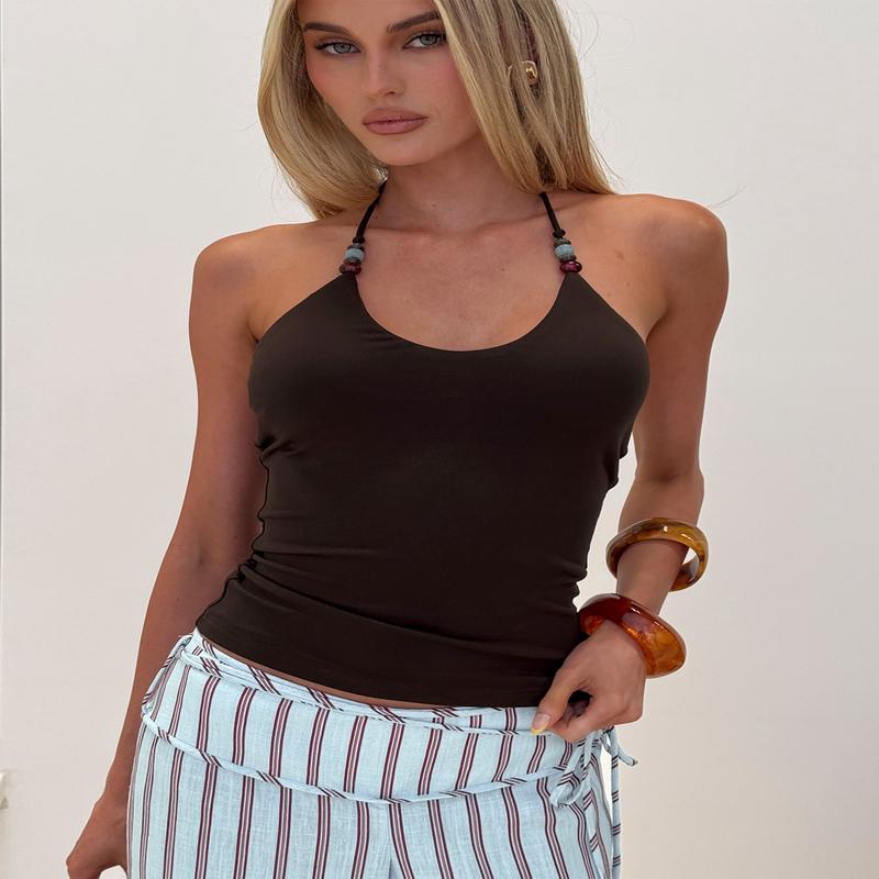 Manika Bead Detail Top Chocolate