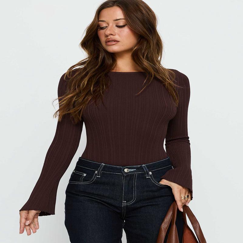 Mayok Long Sleeve Bodysuit Brown