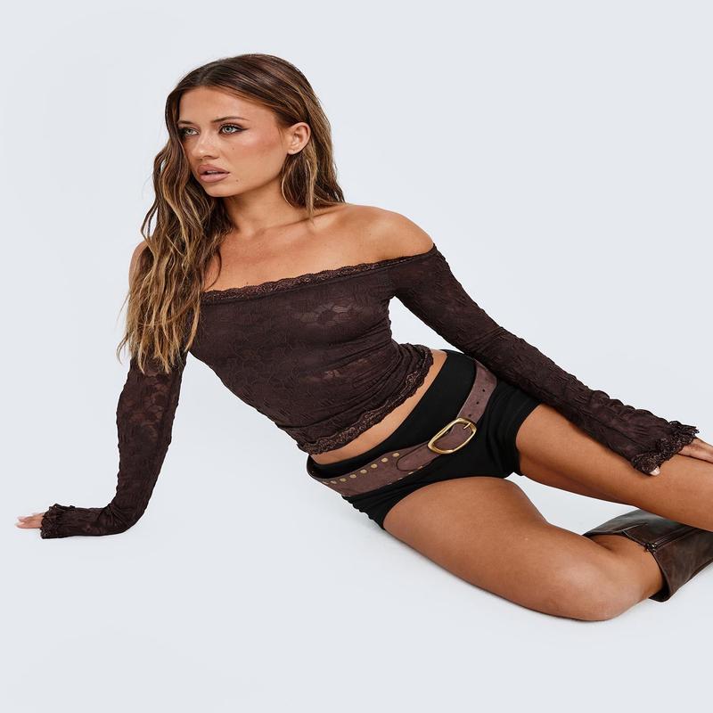 Mochapella Off The Shoulder Top Brown