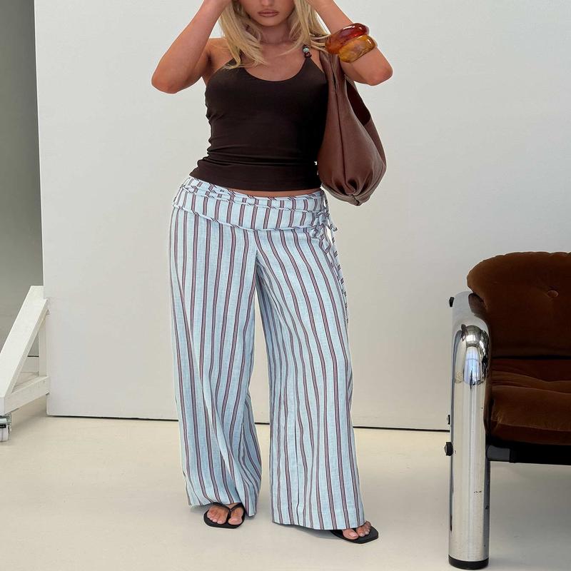 Silver Moon Linen Blend Tie Pants Blue / Maroon Stripe