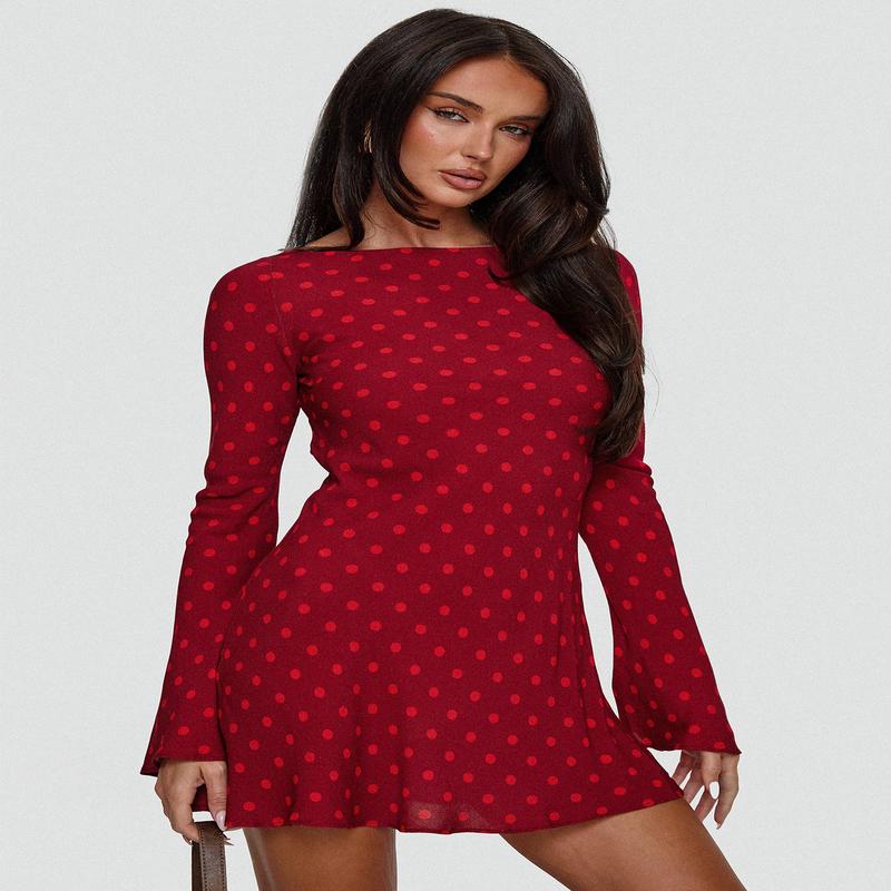 Good Graces Long Sleeve Mini Dress Red Dot