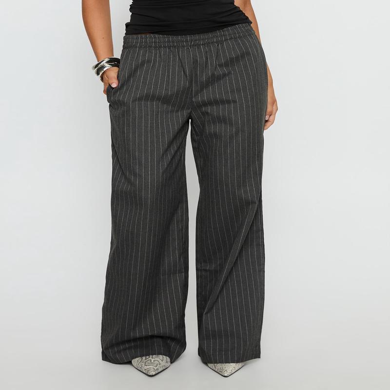 Jaysa Baggy Wide Leg Pant Grey Pinstripe