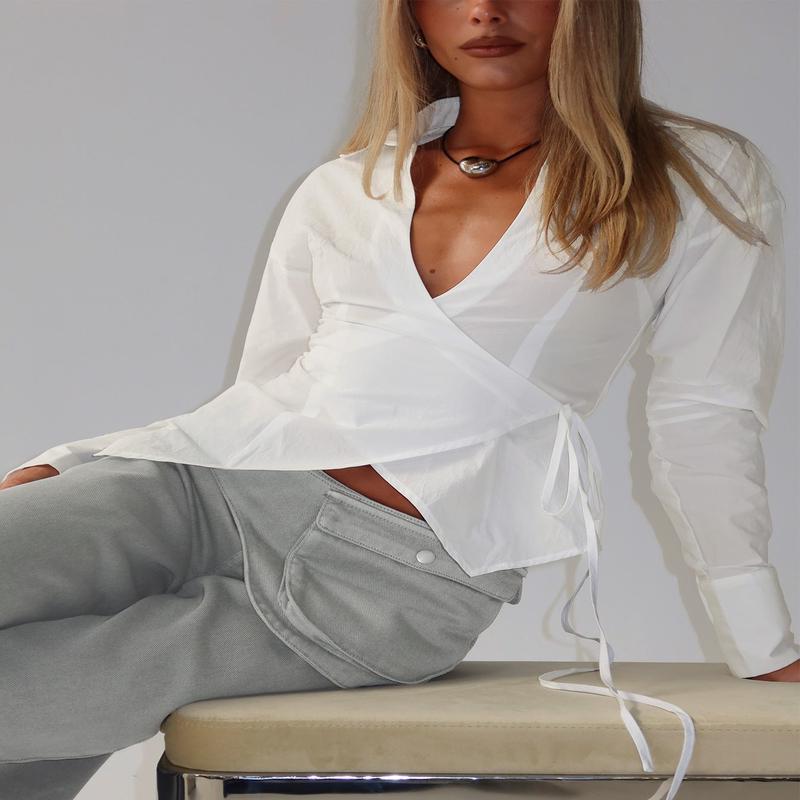 Jolanna Long Sleeve Wrap Top White