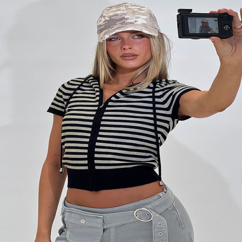 Kahlee Zip Through Hoodie Grey / Black Stripe