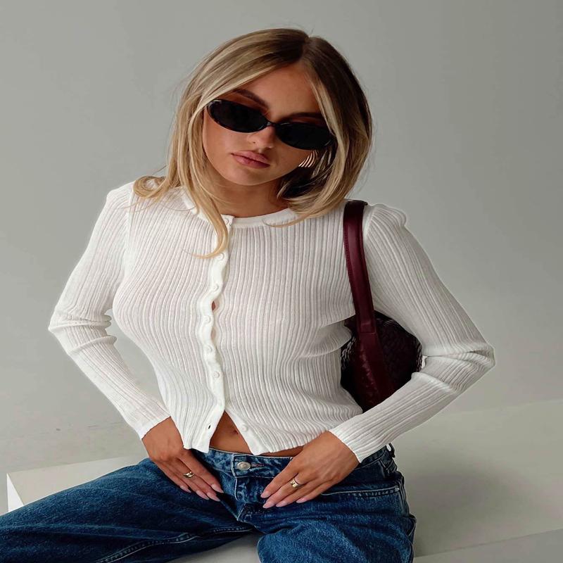 Cowrie Long Sleeve Button Up Top White