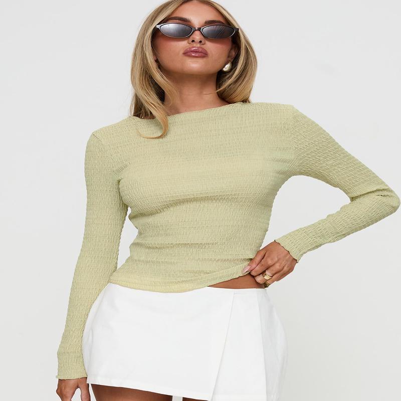 Murphey Ruched Long Sleeve Top Green
