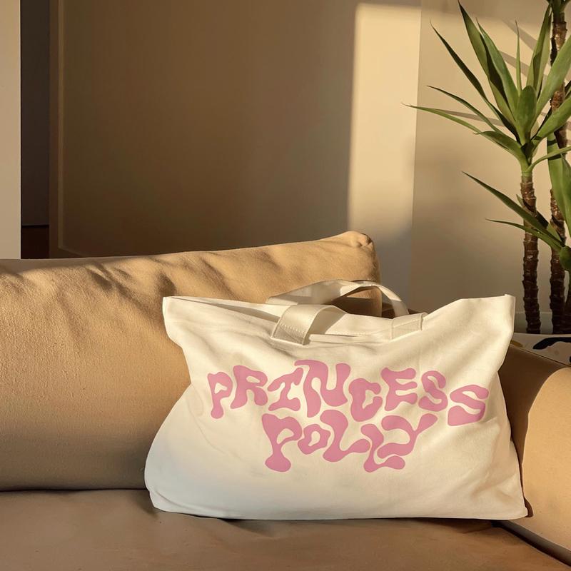 Princess Polly Tote Bag Squiggle Text White / Pink