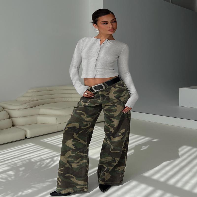 Briony Mid Rise Wide Leg Jeans Camouflage