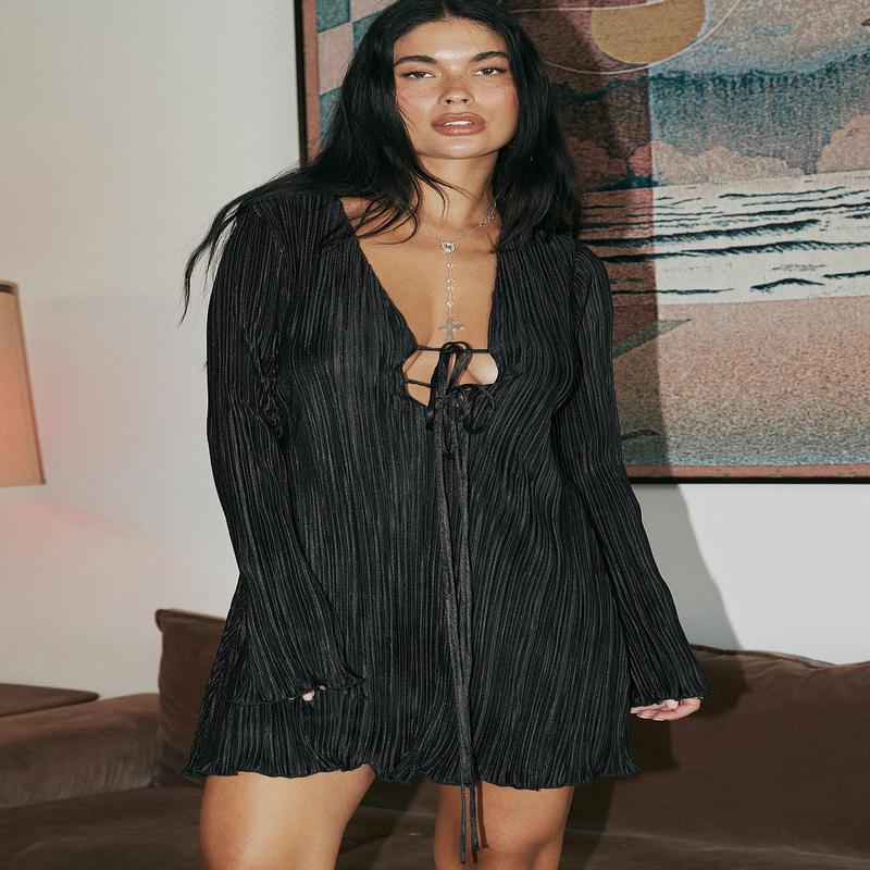 Malop Long Sleeve Mini Dress Black