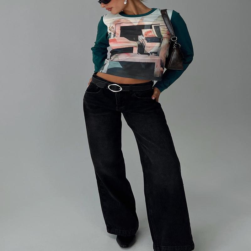 Anelli Low Rise Straight Leg Jeans Washed Black