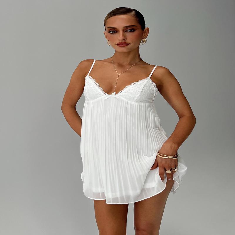 Baby Honey Pleat Mini Dress White