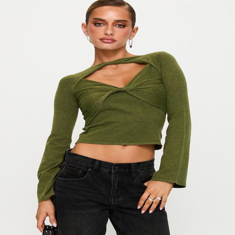 Giordani Long Sleeve Twist Top Moss Green