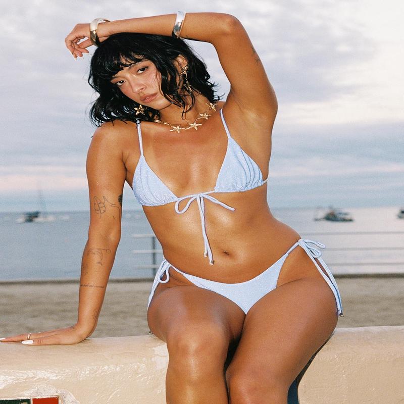 Dazzler Triangle Bikini Top Blue Glitter