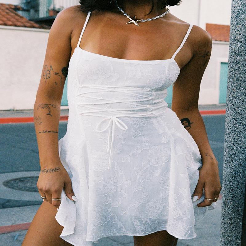 Wispie Lace Up Mini Dress White