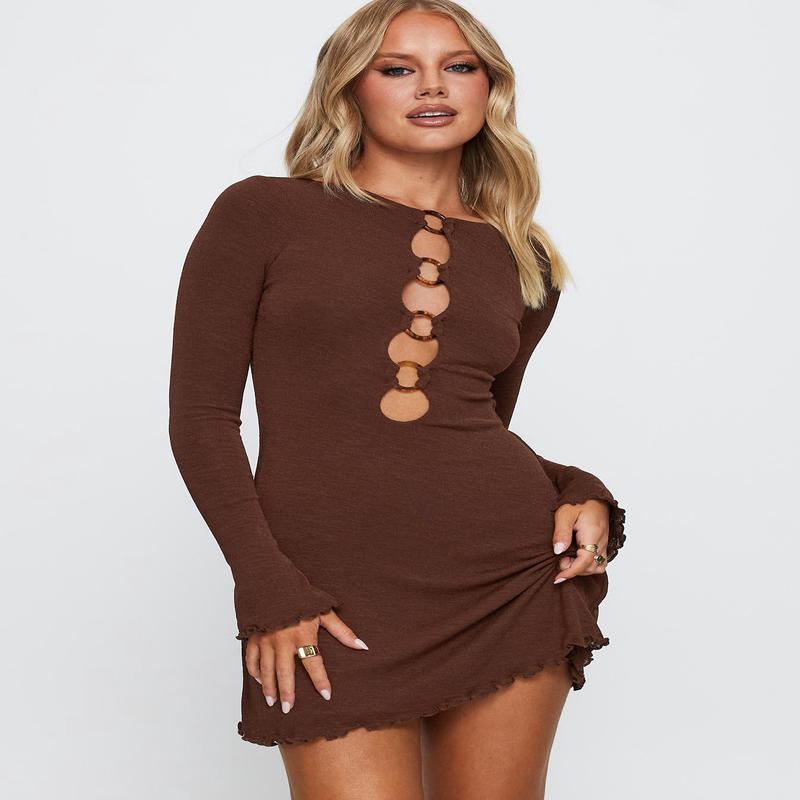 Dejonge Long Sleeve Ring Mini Dress Brown