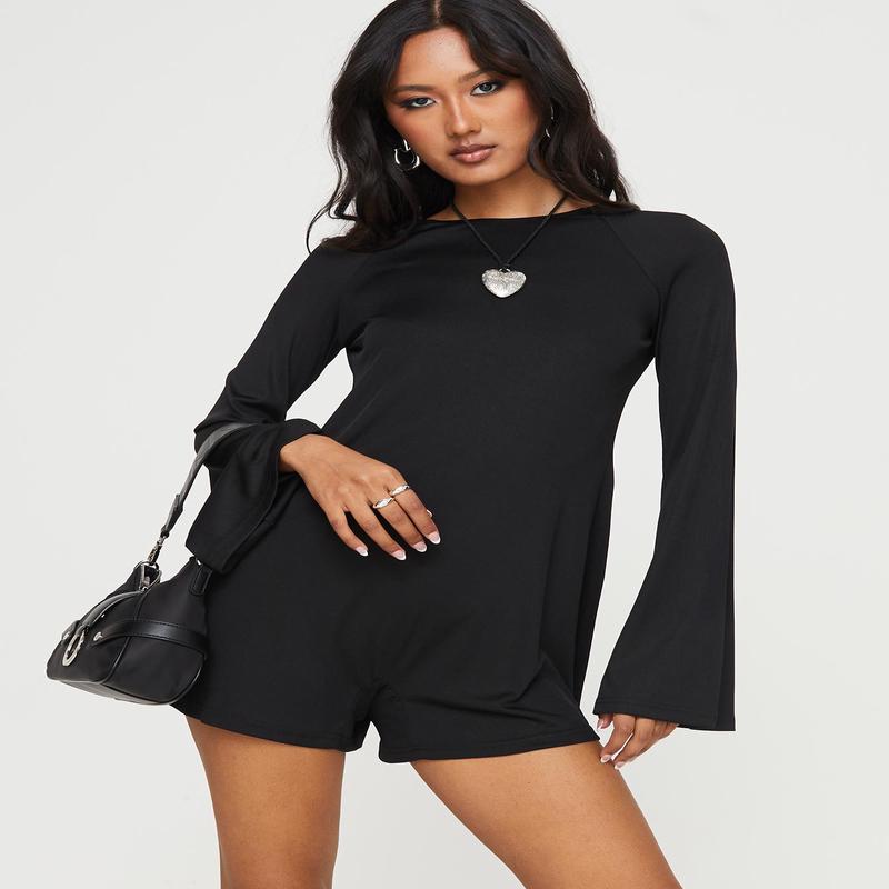 Fayette Long Sleeve Romper Black