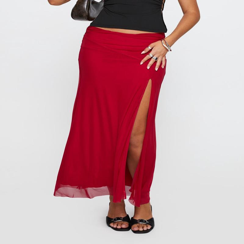 Quancita Mesh Maxi Skirt Red