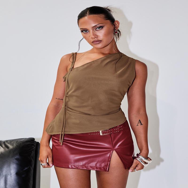 Smash Hit One Shoulder Top Brown