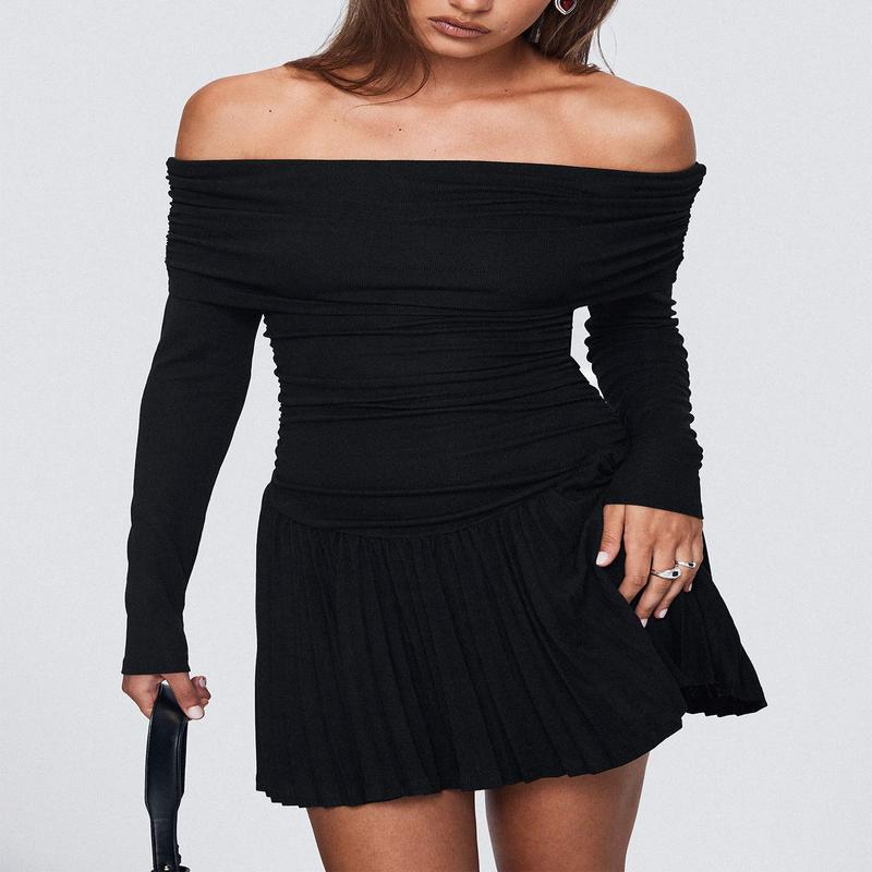 Field Of Dreams Long Sleeve Mini Dress Onyx