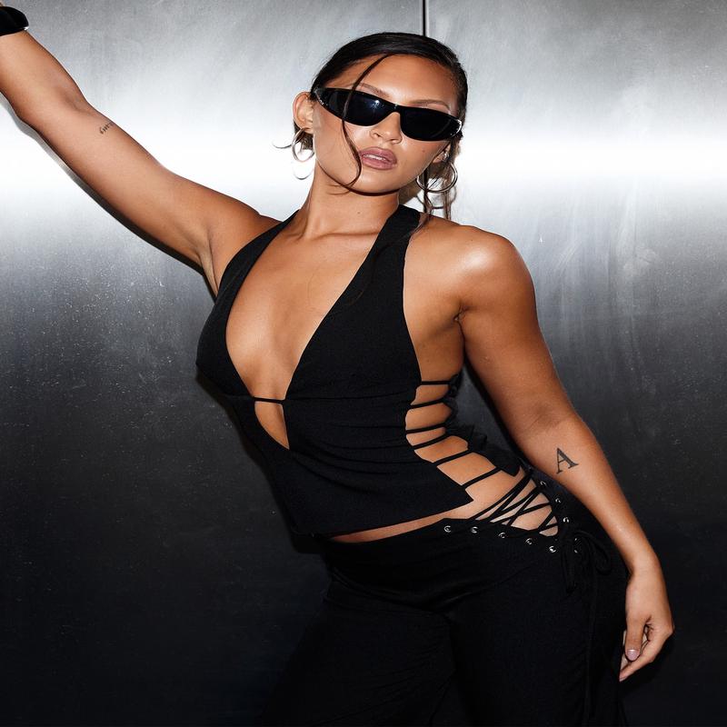 Riane Lace Up Halter Top Black