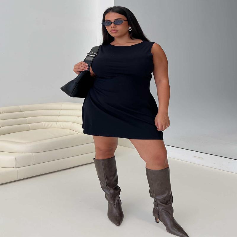 Bleeker Boatneck Mini Dress Black Curve