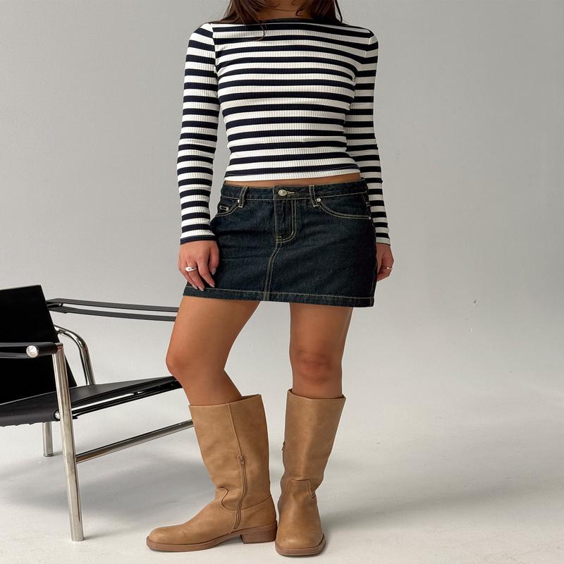 Nickei Denim Mini Skirt Raw Dark Wash