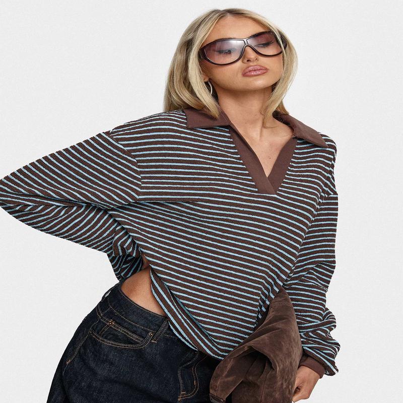 Rigbys Collared Jumper Brown / Blue Stripe