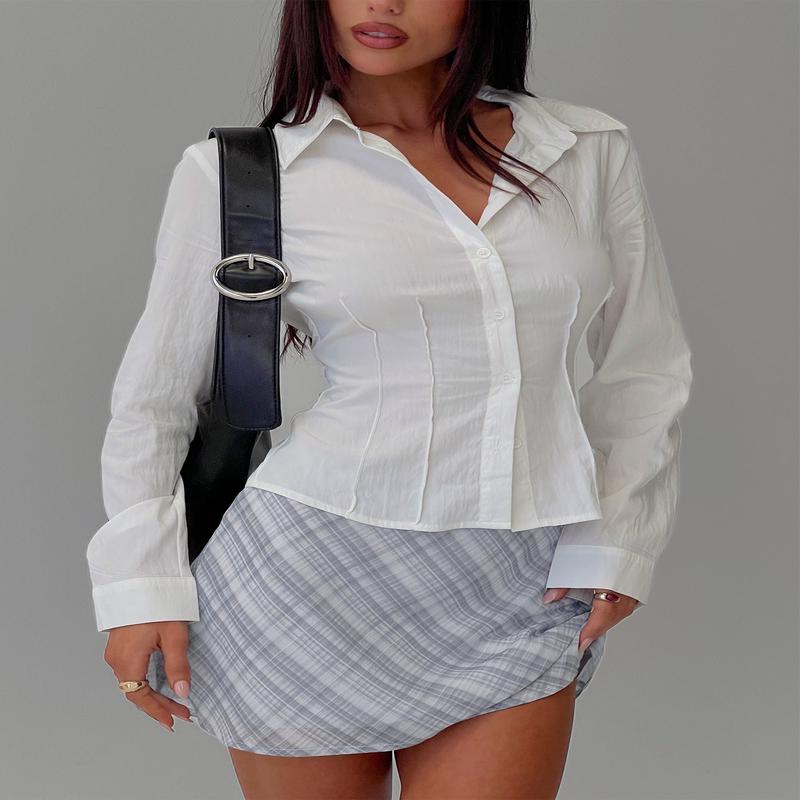 Compromise Long Sleeve Button Up Top White