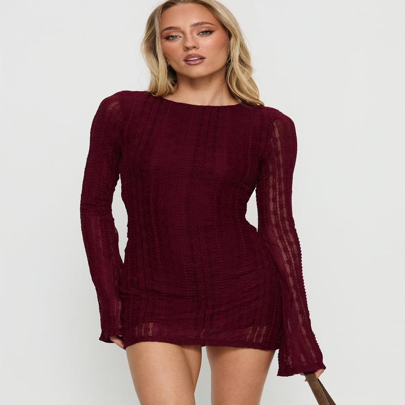 Delandra Long Sleeve Textured Playsuit Red