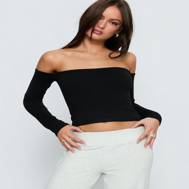 Ellaina Off Shoulder Long Sleeve Top Black