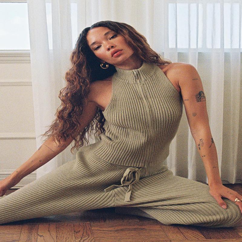 Endman Zip Knit Top Beige